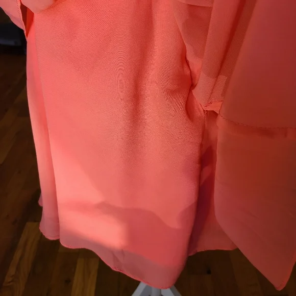 New Coral Peach Chiffon Strapless Dress - Picture 8 of 12